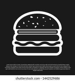 Black Burger icon isolated on black background. Hamburger icon. Cheeseburger sandwich sign. Vector Illustration
