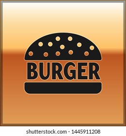 Black Burger icon isolated on gold background. Hamburger icon. Cheeseburger sandwich sign. Vector Illustration