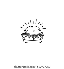 black burger icon vector, fast food logo, sign