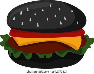 Burger negro, ilustración, vector sobre fondo blanco