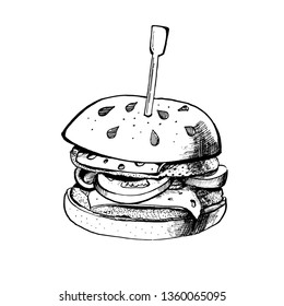 Black burger ink isolated on white background. Hand drawn vector illustration.