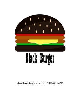 black burger, logo or icon for your design in the form of a sketch drawn. Flat design.