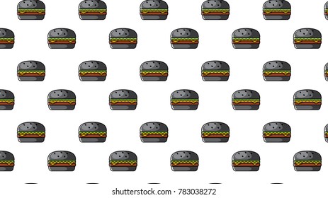 Black burger seamless pattern design