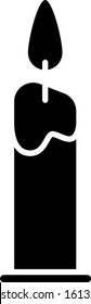 Black Burning candle in candlestick icon isolated on white background. Cylindrical candle stick with burning flame.  Vector Illustration