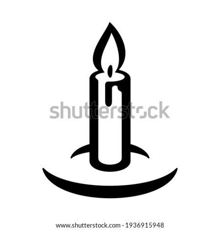 Black burning candle icon. Cylindrical candle stick with burning flame sign isolated on white background. Old fashioned lit candle vector illustration