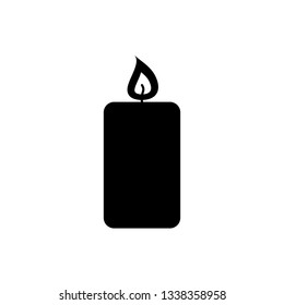 Black Burning candle icon isolated on white background. Old fashioned lit candle. Cylindrical aromatic candle stick with burning flame. Vector Illustration