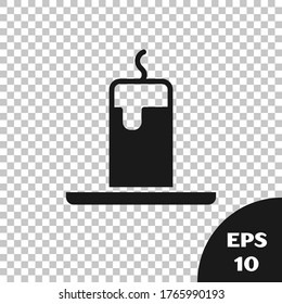 Black Burning candle icon isolated on transparent background. Cylindrical candle stick with burning flame.  Vector