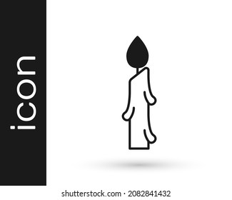 Black Burning candle icon isolated on white background. Cylindrical candle stick with burning flame.  Vector