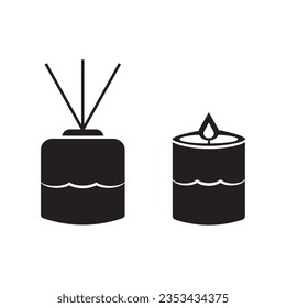 Schwarze brennende Kerze, Symbol einzeln auf weißem Hintergrund. Zylinderförmige aromatische Kerzen mit brennender Flamme. Vektorgrafik