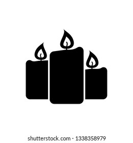 Black Burning candles icon isolated on white background. Old fashioned lit candles. Cylindrical aromatic candle sticks with burning flames. Vector Illustration