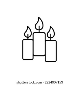Black Burning candles icon isolated on white background. Old fashioned lit candles. Cylindrical aromatic candle sticks with burning flames. Vector Illustration