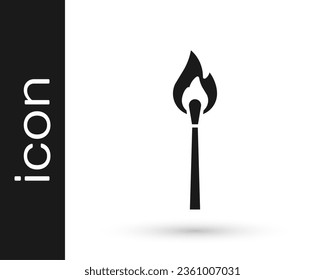 Black Burning match with fire icon isolated on white background. Match with fire. Matches sign.  Vector