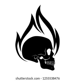 Black Burning Skull Profile Design Element on White Background