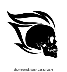 Black Burning Skull Profile Design Element on White