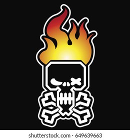 Black burning skull. Vector illustration.