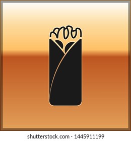 Black Burrito icon isolated on gold background. Traditional mexican fast food. Vector Illustration