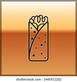 Black Burrito icon isolated on gold background. Traditional mexican fast food. Vector Illustration