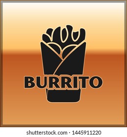 Black Burrito icon isolated on gold background. Traditional mexican fast food. Vector Illustration