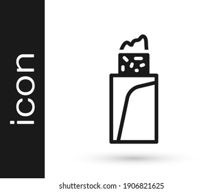 Black Burrito icon isolated on white background. Traditional mexican fast food.  Vector