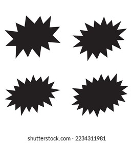 Formas de estrellas que rompen en negro. Juego de chispas cómicas, explosión, ráfaga, explosión, brillo, estrella vectorial para la venta etiquetas, pegatinas.