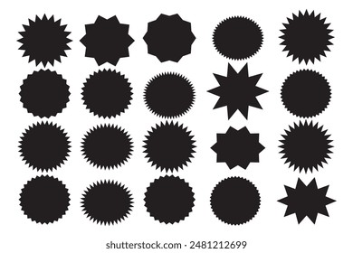 Black bursting star shapes. Set of vector starburst, sunburst badges. Design elements - best for sale sticker, price tag, quality mark. Flat vector illustration isolated on white background.