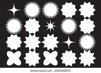 Black bursting star shapes. Set of vector starburst, sunburst badges. Design elements - best for sale sticker, price tag, quality mark. Flat vector illustration isolated on white background.