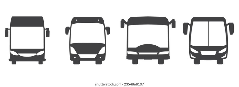 Black Bus flat icon set, Vector city transport icon in flat style. City transport in black. Public transport icon. Bus isolated on white background,