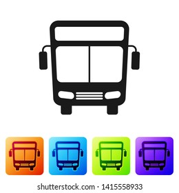 Black Bus icon isolated on white background. Transportation concept. Bus tour transport sign. Tourism or public vehicle symbol. Set icon in color square buttons. Vector Illustration