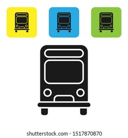 Black Bus icon isolated on white background. Transportation concept. Bus tour transport sign. Tourism or public vehicle symbol. Set icons colorful square buttons. Vector Illustration