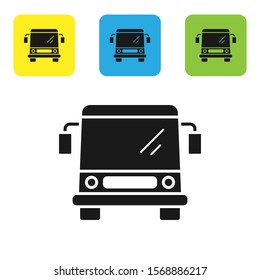 Black Bus icon isolated on white background. Transportation concept. Bus tour transport sign. Tourism or public vehicle symbol. Set icons colorful square buttons. Vector Illustration