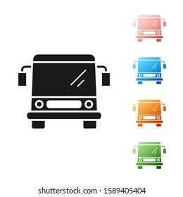 Black Bus icon isolated on white background. Transportation concept. Bus tour transport sign. Tourism or public vehicle symbol. Set icons colorful. Vector Illustration