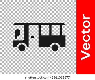 Black Bus icon isolated on transparent background. Transportation concept. Bus tour transport sign. Tourism or public vehicle symbol.  Vector