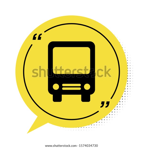 Black Bus icon\
isolated on white background. Transportation concept. Bus tour\
transport sign. Tourism or public vehicle symbol. Yellow speech\
bubble symbol. Vector\
Illustration