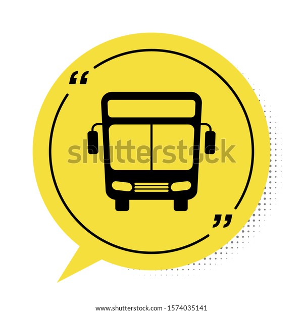Black Bus icon\
isolated on white background. Transportation concept. Bus tour\
transport sign. Tourism or public vehicle symbol. Yellow speech\
bubble symbol. Vector\
Illustration