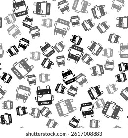 Black Bus icon isolated seamless pattern on white background. Transportation concept. Bus tour transport sign. Tourism or public vehicle symbol.  Vector