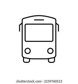 Icono de línea de bus negro. Estación de parada para el Pictograma Lineal de Transporte de Vehículos Públicos de la Ciudad. Icono de contorno del transbordador escolar. Autobús en señal de vista frontal. Stroke editable. Ilustración de vectores aislados.