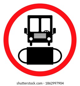 Black bus and medical mask, red round sign on white background, symbol for design, vector illustration