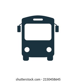 Black Bus Silhouette Icon. School Shuttle Glyph Pictogram. Stop Station For City Public Vehicle Transport Icon. Bus In Front View Sign. Simple Design. Isolated Vector Illustration.