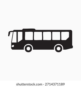 Black Bus Silhouette Vector Icon – Public Transportation Coach Illustration on White Background