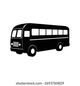 Ilustración vectorial de silueta de autobús negro sobre fondo blanco