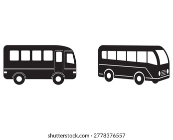 Black bus silhouettes in different angles isolated on white background