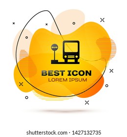 Black Bus stop icon isolated on white background. Transportation concept. Bus tour transport sign. Tourism or public vehicle symbol. Fluid color banner. Vector Illustration