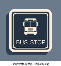 Black Bus stop icon isolated on grey background. Long shadow style. Vector Illustration