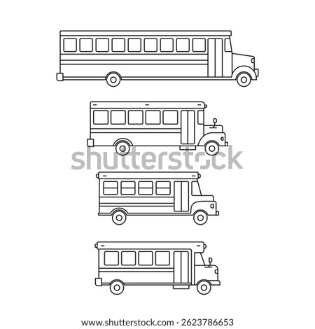Black bus thin line icons collection set, simple modern urban transport flat design illustration drawing element for app ui ux web button, interface pictogram elements isolated on white background