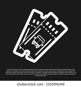 Black Bus ticket icon isolated on black background. Public transport ticket.  Vector Illustration