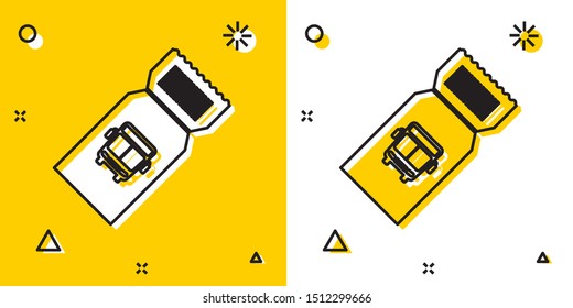 Black Bus ticket icon isolated on yellow and white background. Public transport ticket. Random dynamic shapes. Vector Illustration