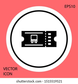 Black Bus ticket icon isolated on red background. Public transport ticket. White circle button. Vector Illustration