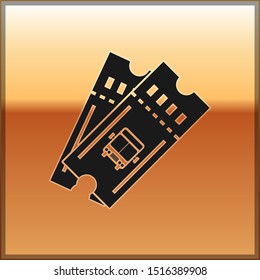 Black Bus ticket icon isolated on gold background. Public transport ticket.  Vector Illustration