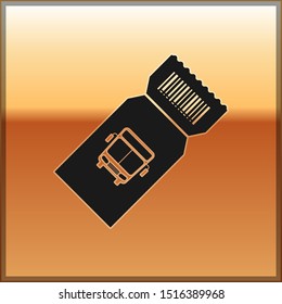 Black Bus ticket icon isolated on gold background. Public transport ticket.  Vector Illustration