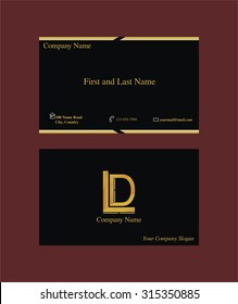 Black business card with LD logo